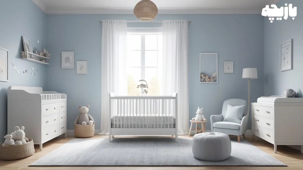 رنگ اتاق نوزاد چی باشه؟ روانشناسی رنگها برای نینیها 4 Sky Blue + Light Gray رنگ اتاق نوزاد