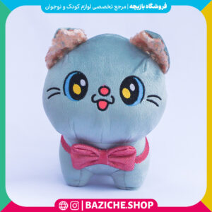 عروسک گربه پاپیون دار طوسی