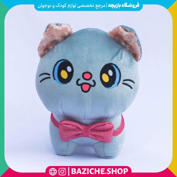 عروسک گربه پاپیون دار طوسی