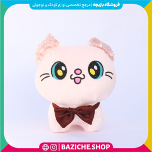 عروسک گربه پاپیون دار کرمی
